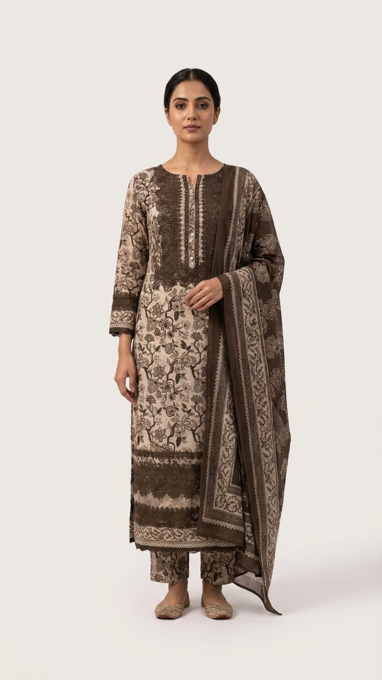 brown floral cotton suit set