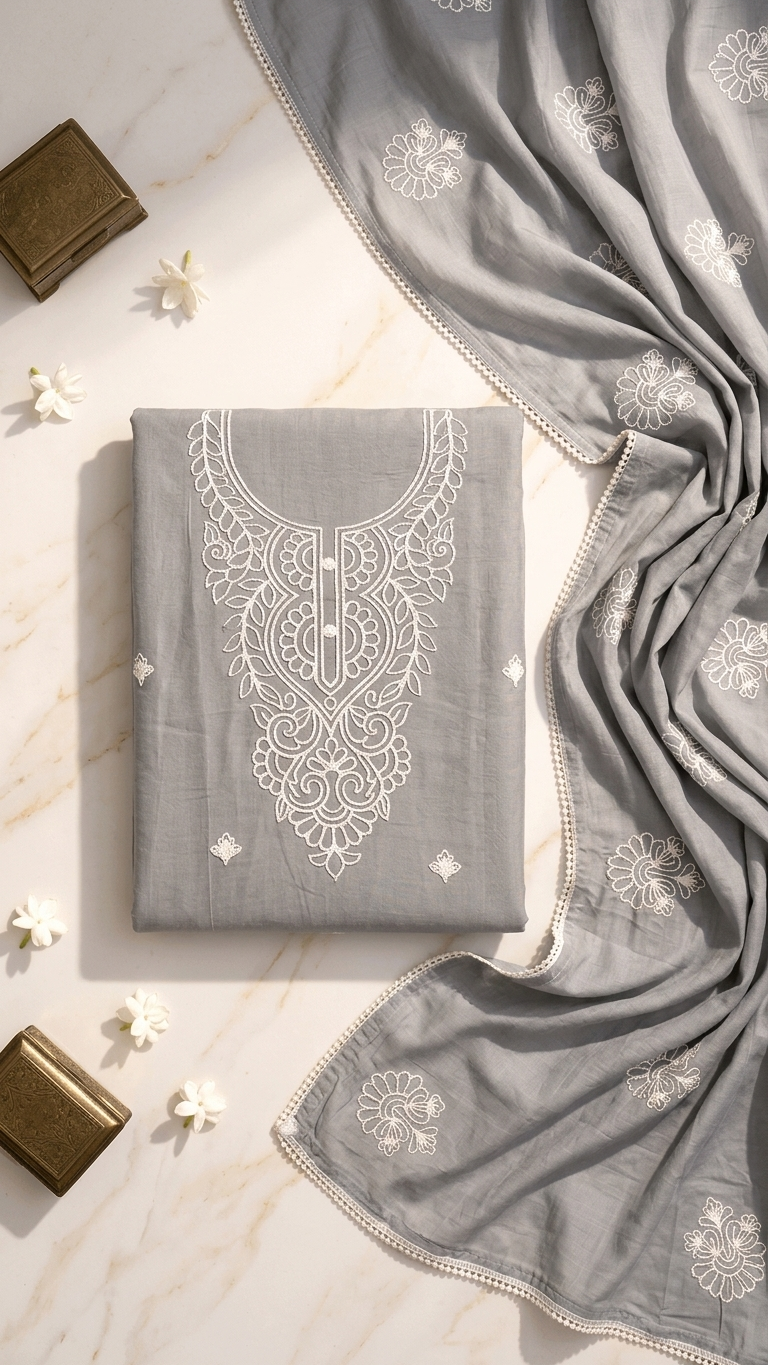 Grey Embroidered Designer Suit Set with Dupatta – Elegant Ethnic Wear