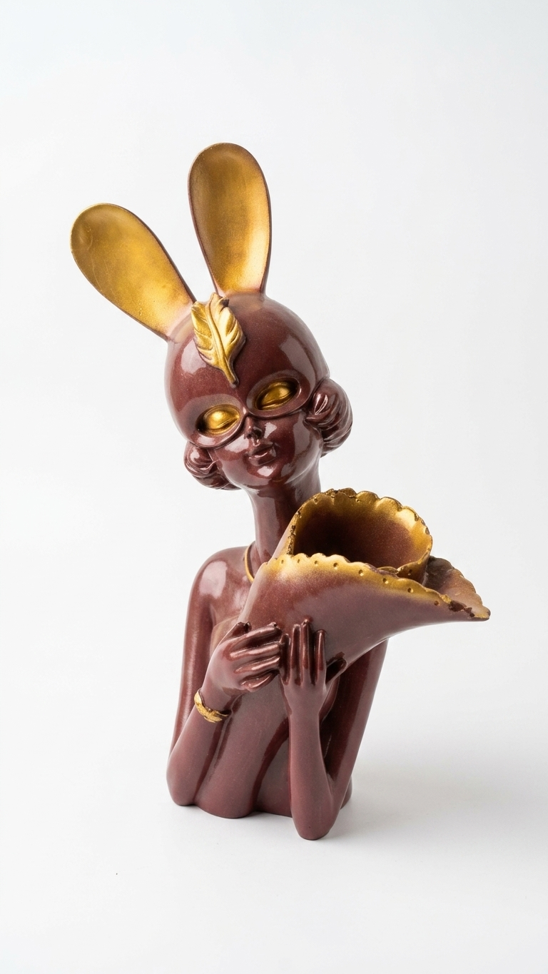 Luxury Bunny Lady Decorative Showpiece with Flower Vase | Premium Living Room & Table Decor