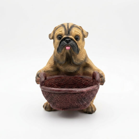 Handcrafted Pug Dog Basket Showpiece – Decorative Storage Figurine