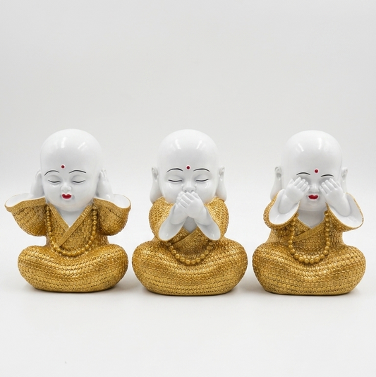 Handcrafted Royal White & Gold Three Wise Monk