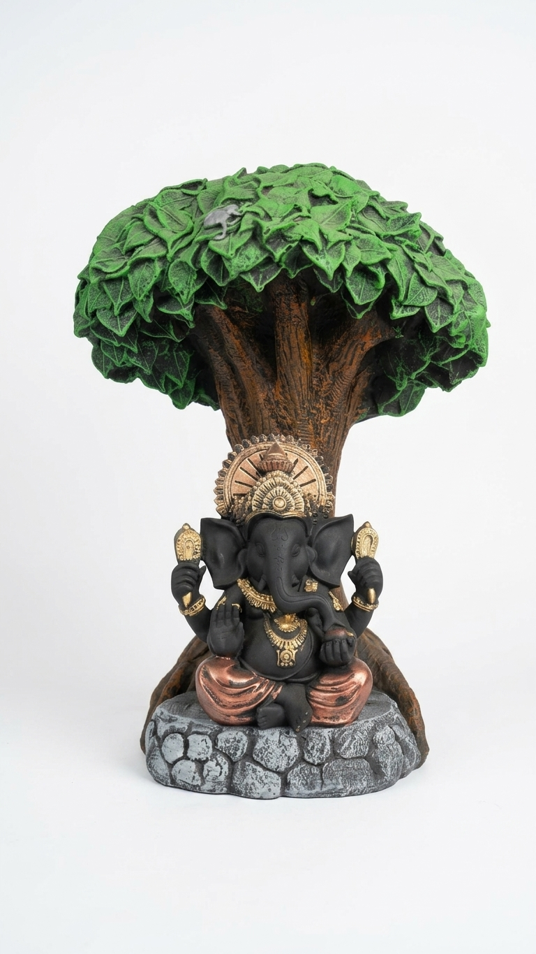 Handcrafted Ganesha Tree Showpiece – Premium Lord Ganesha Statue Under Sacred Tree for Home Decor & Gifting