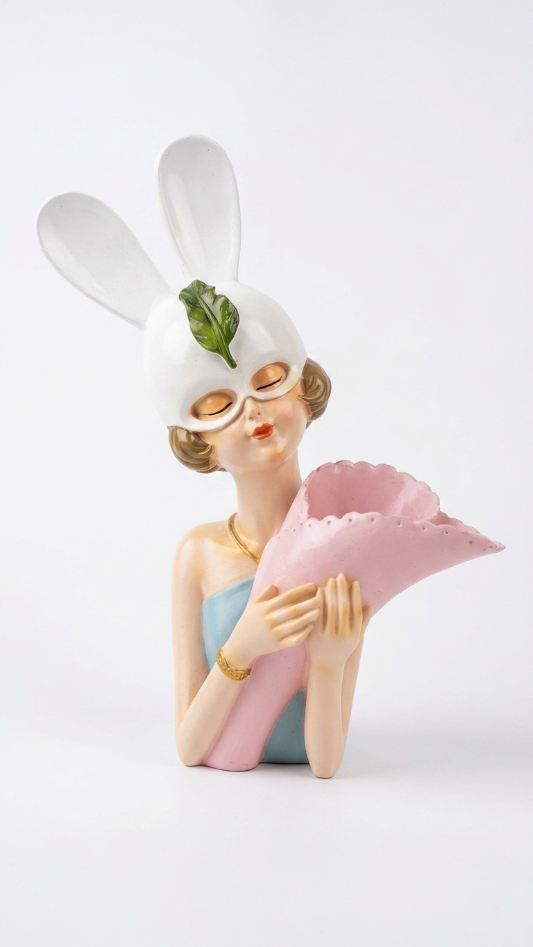 Luxury Bunny Lady Decorative Showpiece with Flower Vase | Premium Living Room & Table Decor