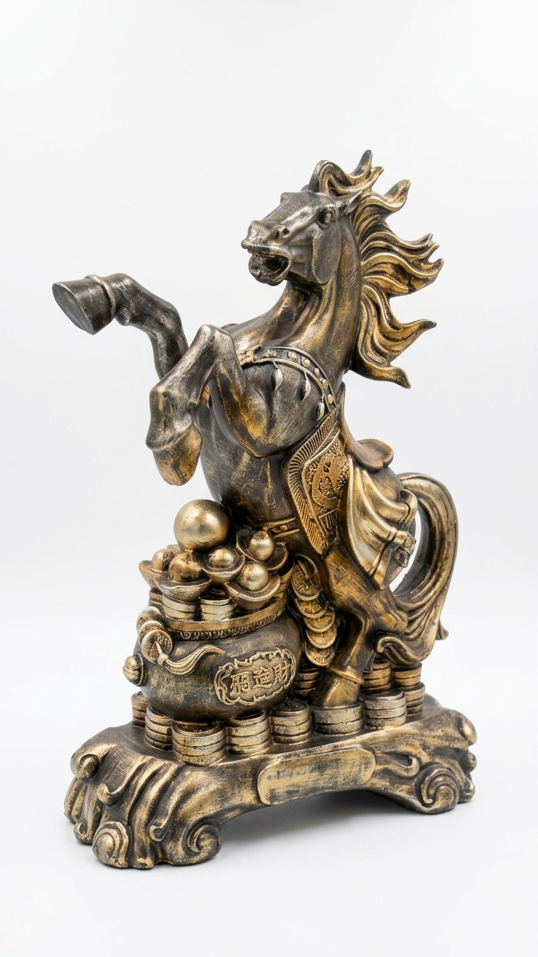 Handcrafted Feng Shui Wealth Horse Showpiece with Gold Coins & Treasure Pot – Premium Lucky Horse Statue for Home & Office Decor