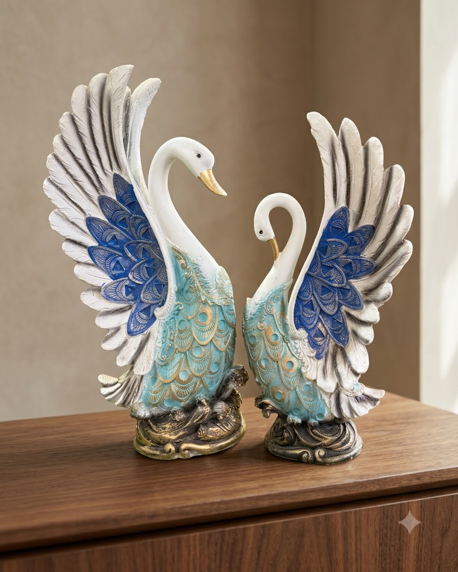Blue and Gold Swan Couple Showpiece – Set of 2