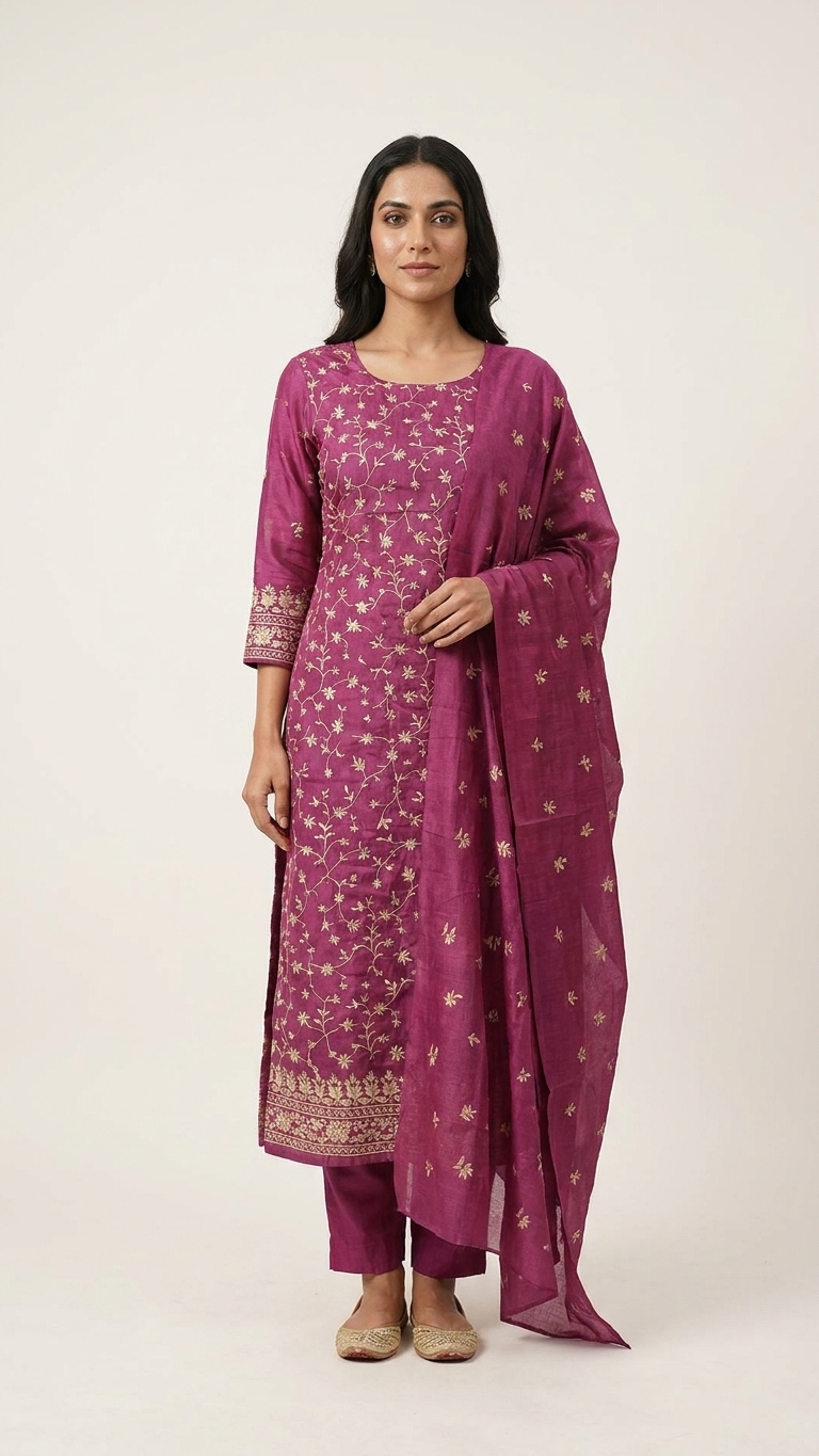 elegant magenta embroidered suit set