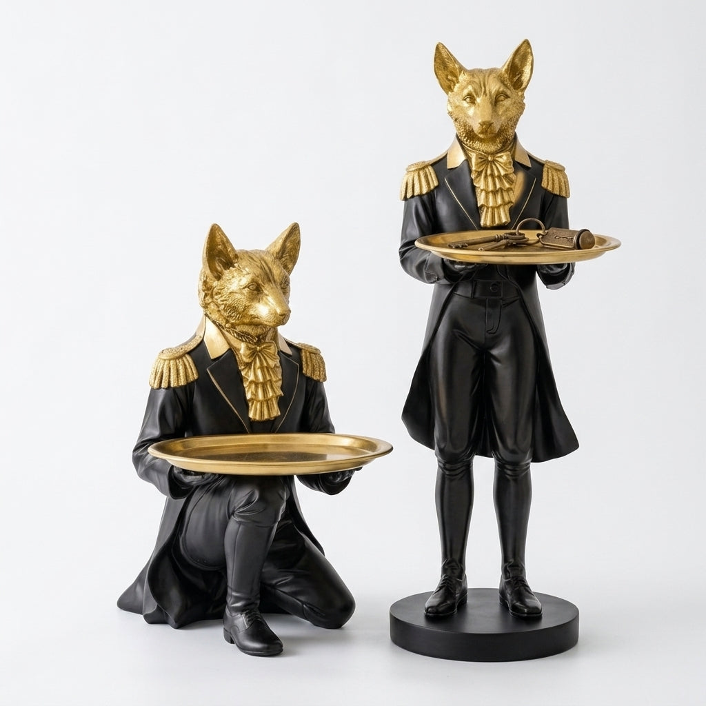 Fox butler tray holder showpiece for home decor India – Luxury Resin Showpiece for Living Room & Console Table