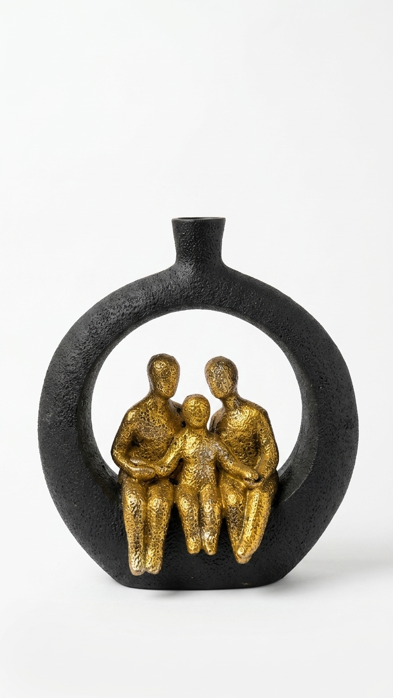 Handcrafted Family Sculpture Showpiece in Decorative Vase Frame – Premium Modern Home Decor