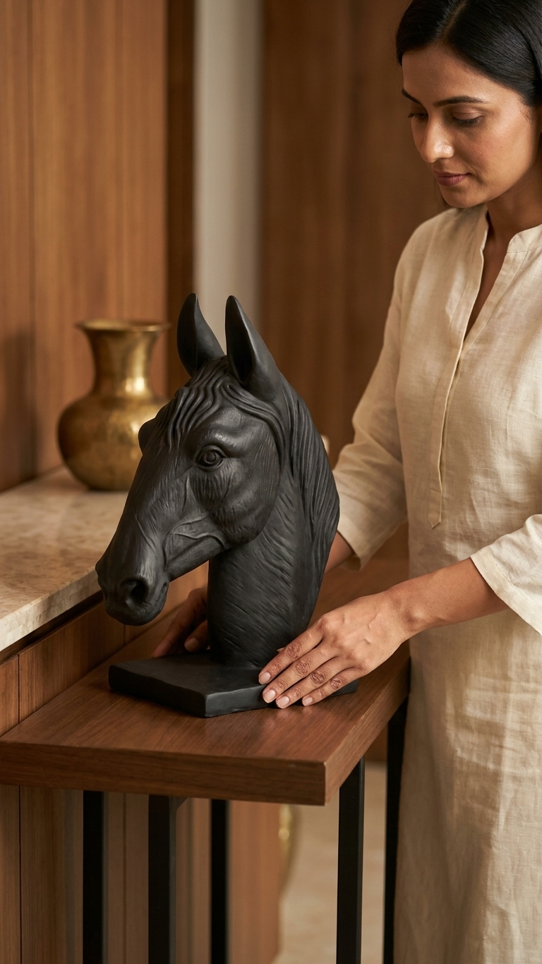 Royal Black Horse Head Showpiece – Premium Luxury Decor for Living Room, Office & Home Entrance