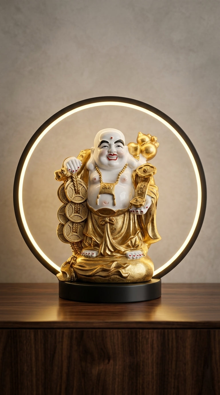 Handcrafted Laughing Buddha LED Decor Statue