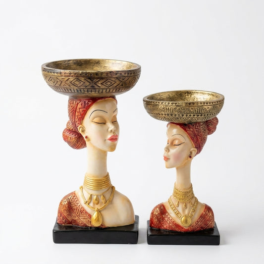 Handcrafted Lady Face Bowl 2 Pieces Showpiece – Sculpture for Home