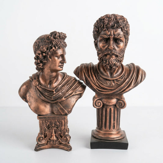 Handcrafted Roman Bust Sculpture Set – Classical Figurine (Set of 2)
