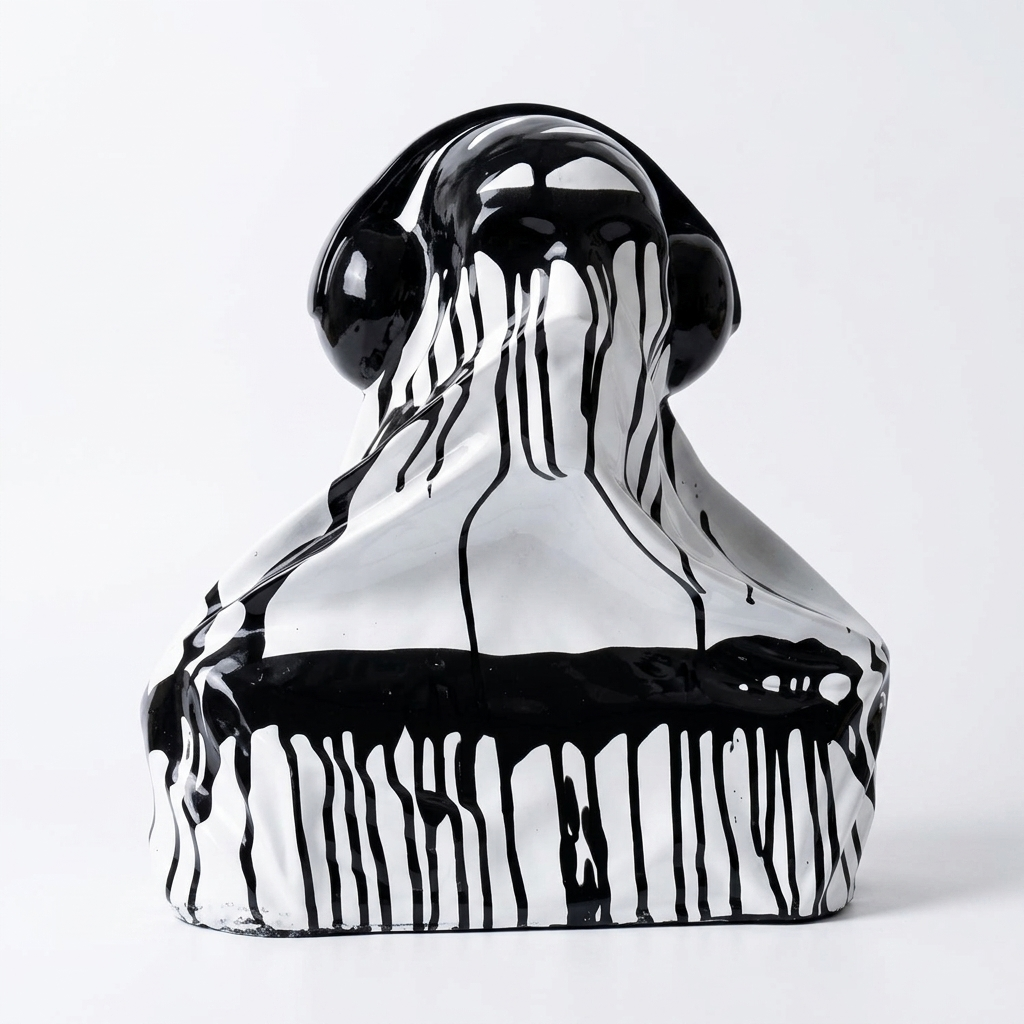 Black White Drip Dog Sculpture