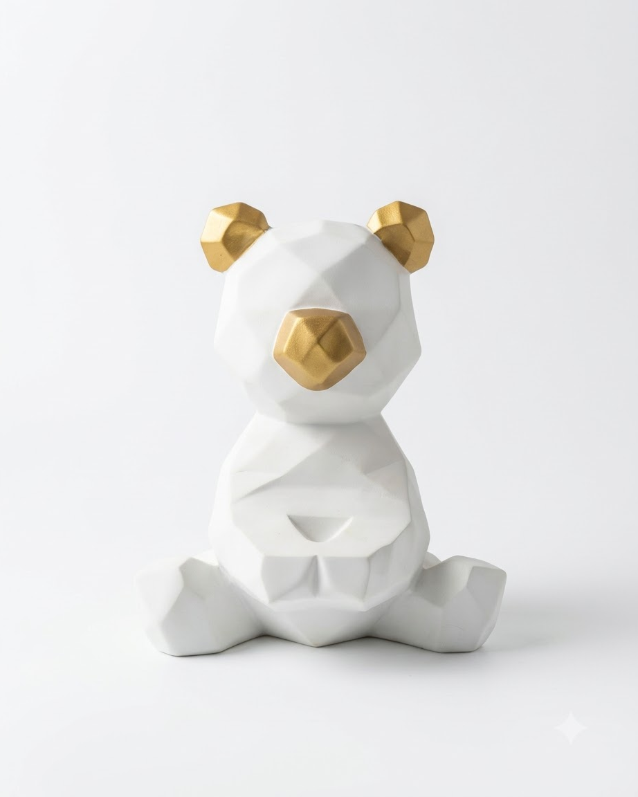 White Gold Bear Showpiece for Home Decor