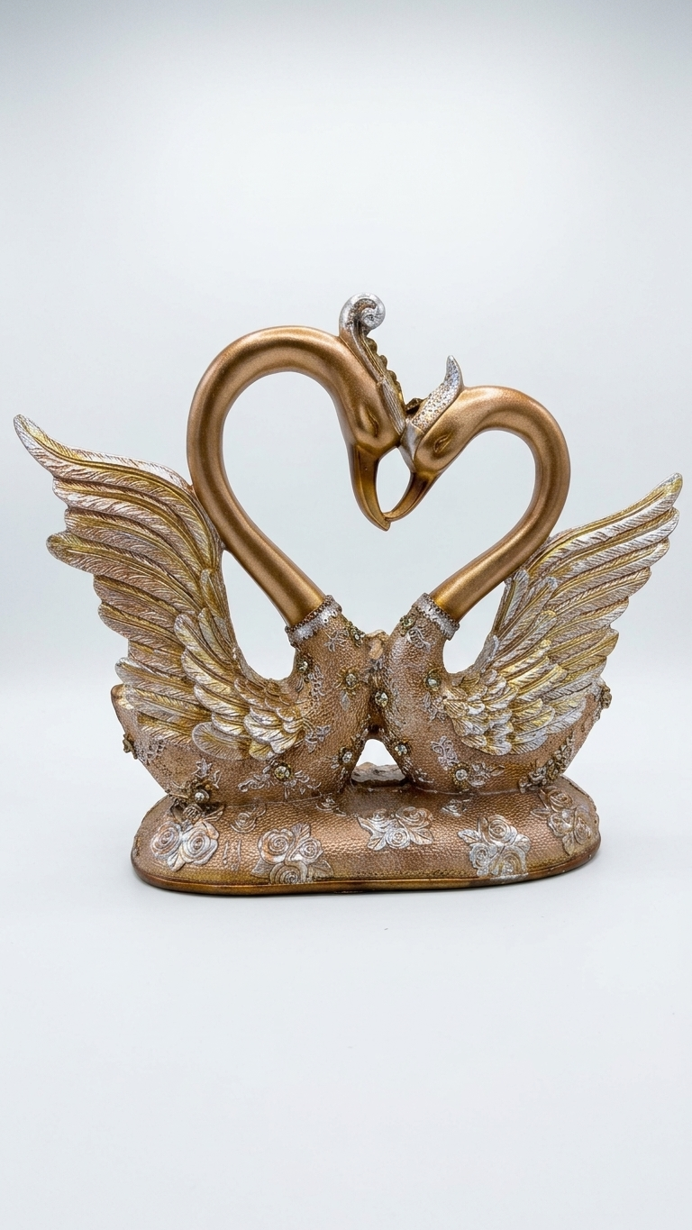 Handcrafted Golden Swan Couple Showpiece with Crystal Detailing – Premium Romantic Home Decor