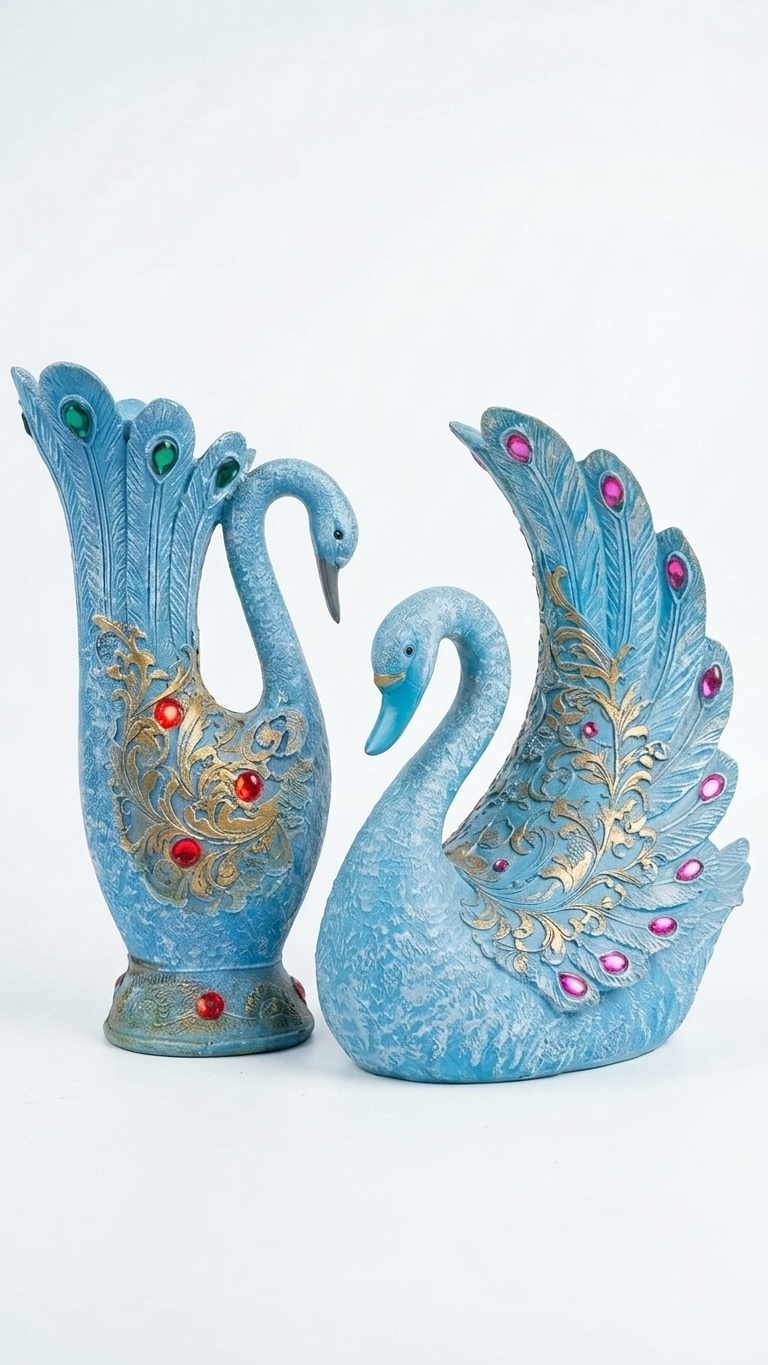 Handcrafted Blue Swan Showpiece Set – Premium Decorative Swan Sculpture for Home Decor & Gifting
