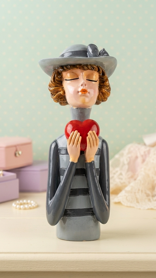 Handcrafted Lady Holding Heart Showpiece – Premium Resin Home Decor Figurine