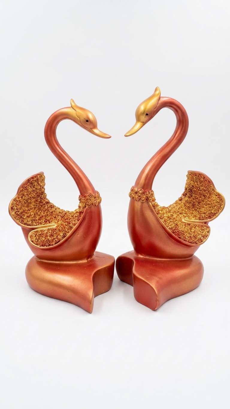 Handcrafted Rose Gold Eternal Swan Showpiece set – Premium Resin Luxury Sculpture