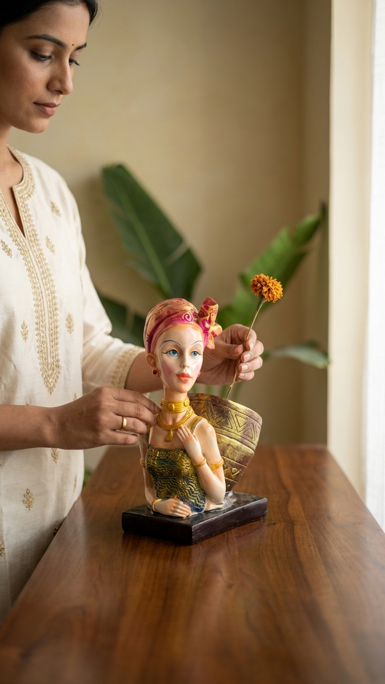 handcrafted lady planter showpiece