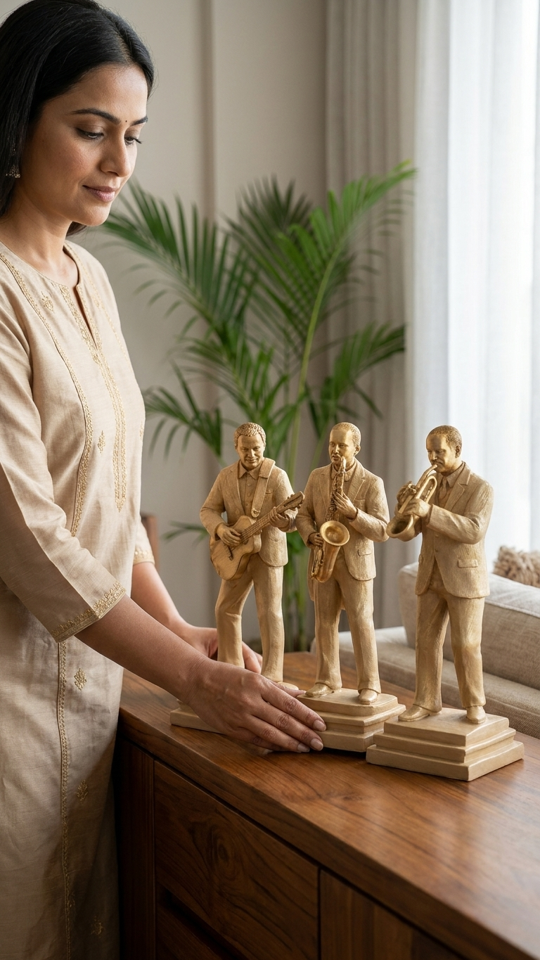 Golden musician figurines set for home decor India – Vintage Brass Band Sculptures for Luxury Home & Office Decor