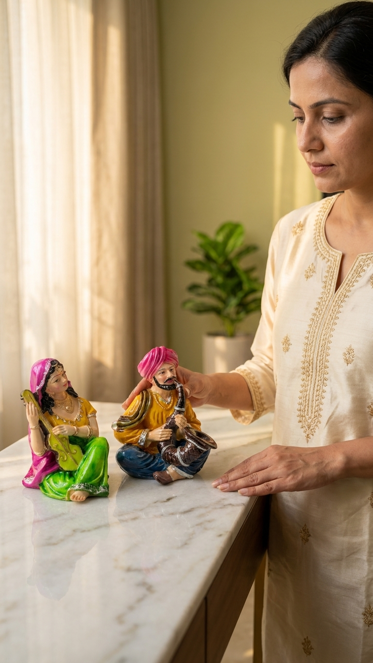 handcrafted Rajasthani musician couple statue