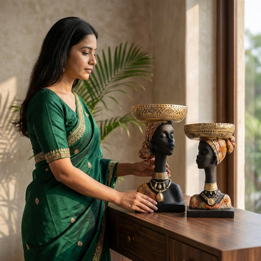 African Tribal Lady Decorative Showpiece Set | Vastu Home Decor Pair