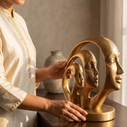 Abstract human face statue home decor India – Gold Finish Contemporary Home Decor Showpiece India