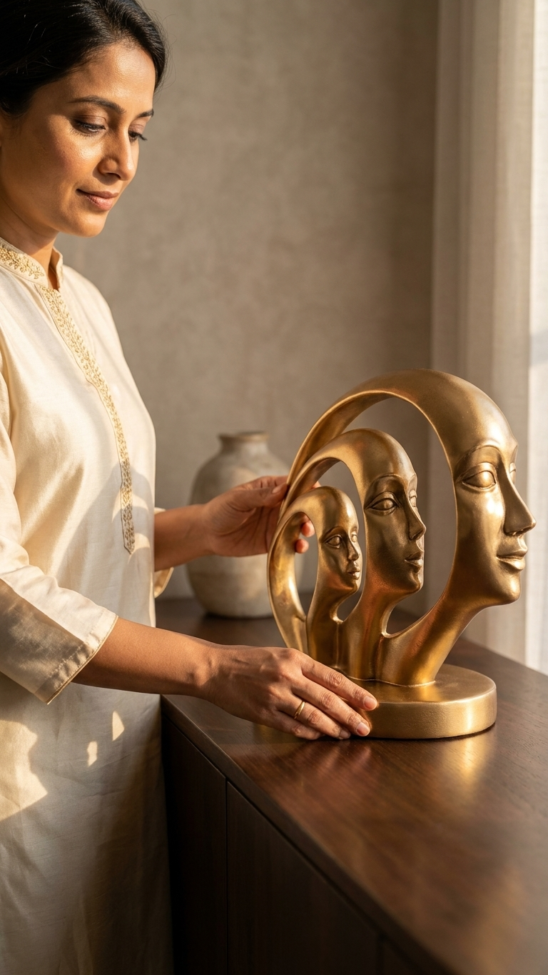 Abstract human face statue home decor India – Gold Finish Contemporary Home Decor Showpiece India