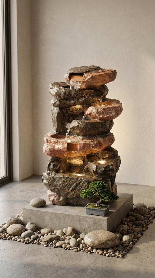 Handcrafted Natural Rock Cascading Water Fountain