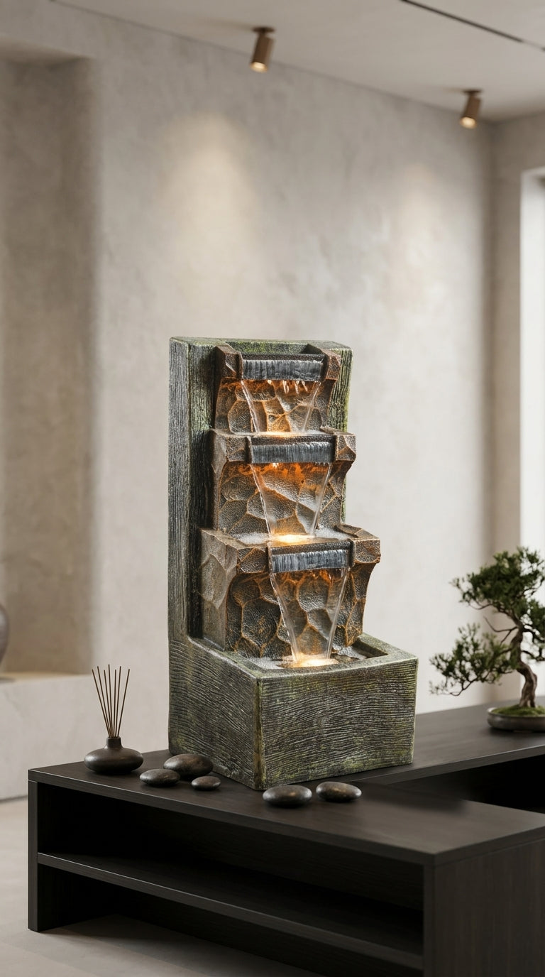 Handcrafted Modern Indoor Cascading Water Fountain