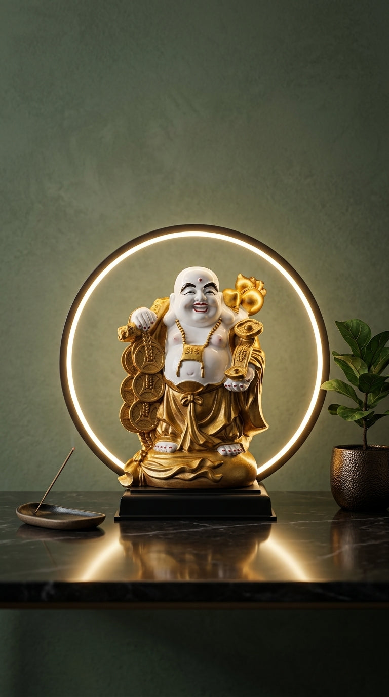 Handcrafted Laughing Buddha LED Decor Statue