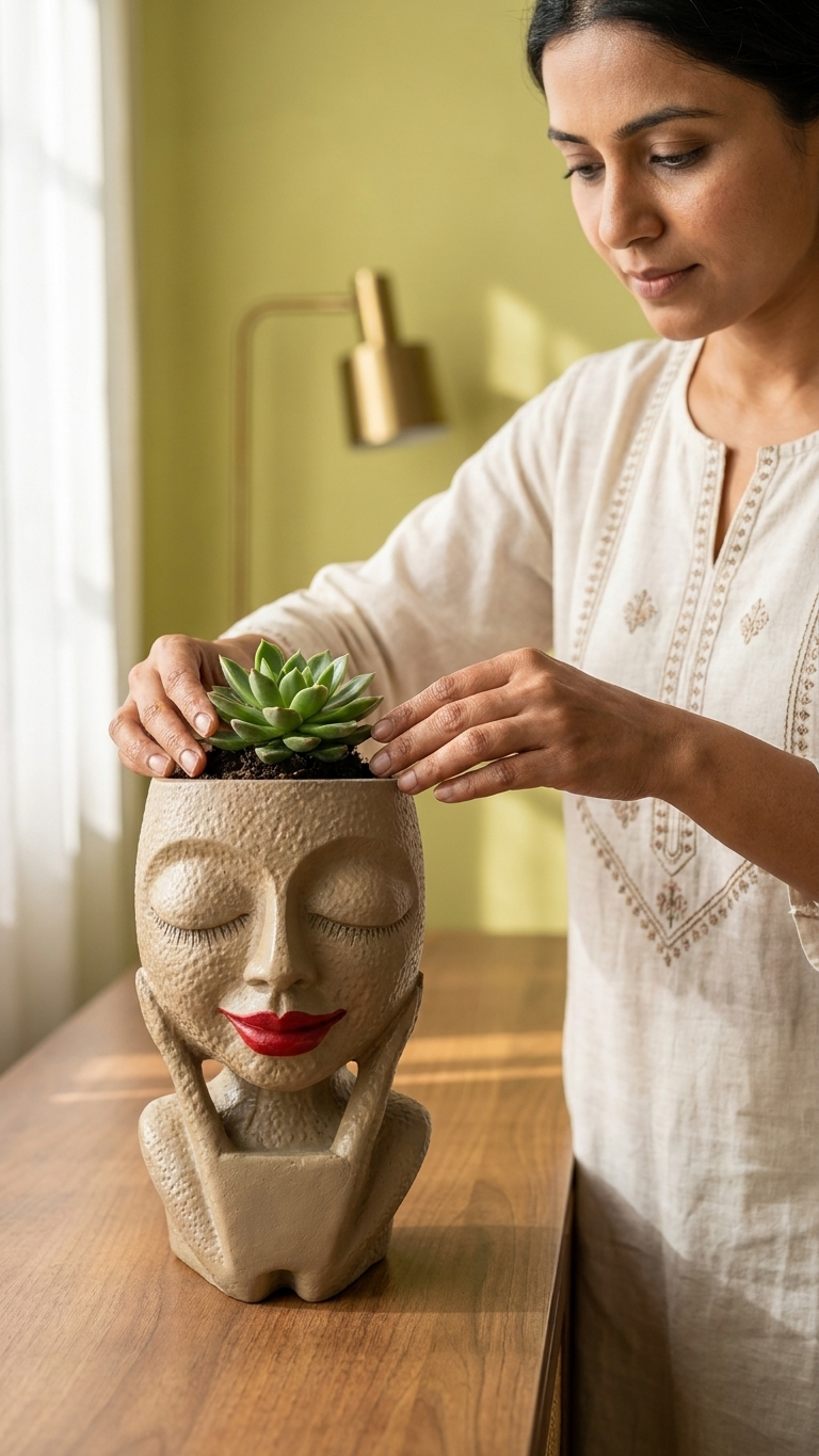 Handcrafted Face Planter Decor – Artistic Lady Head Pot Modern Home
