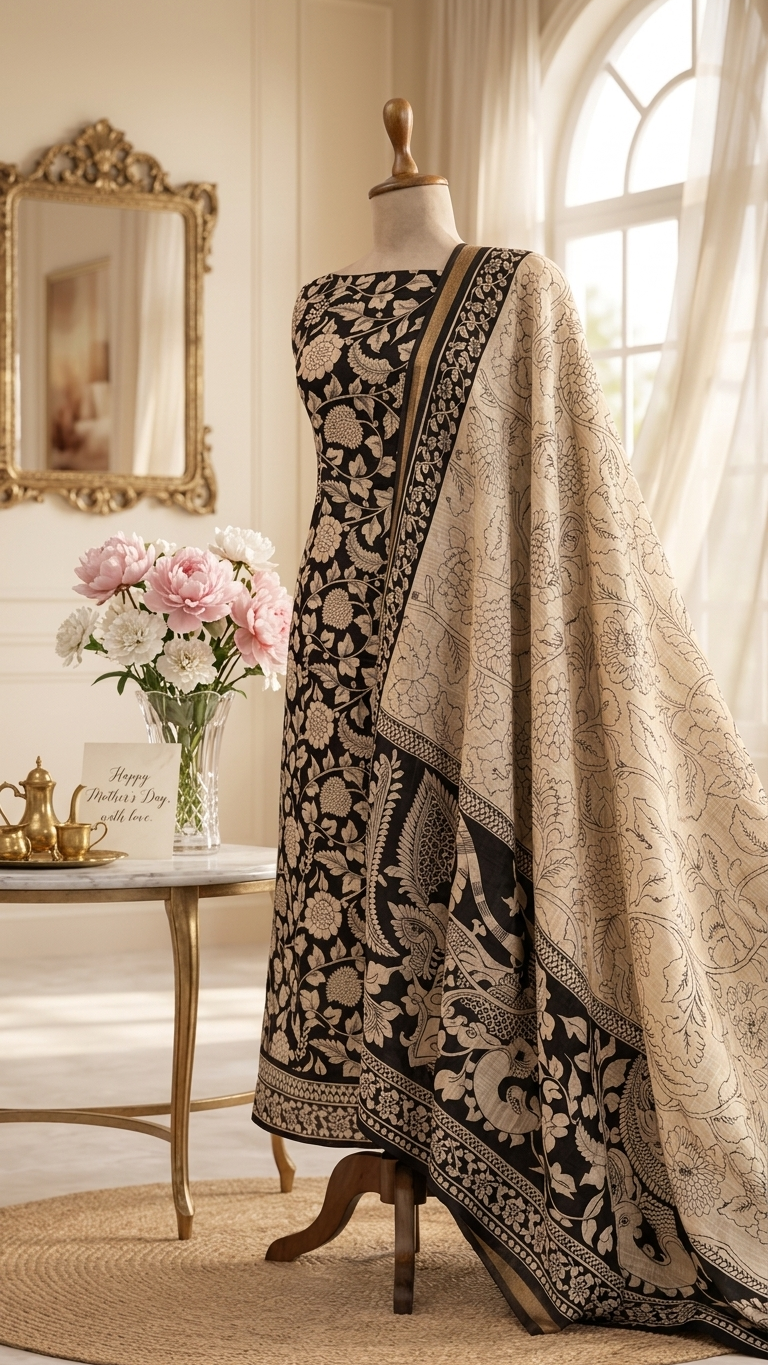 Black and Beige Designer Suit Set with Dupatta – Ethnic Wear India