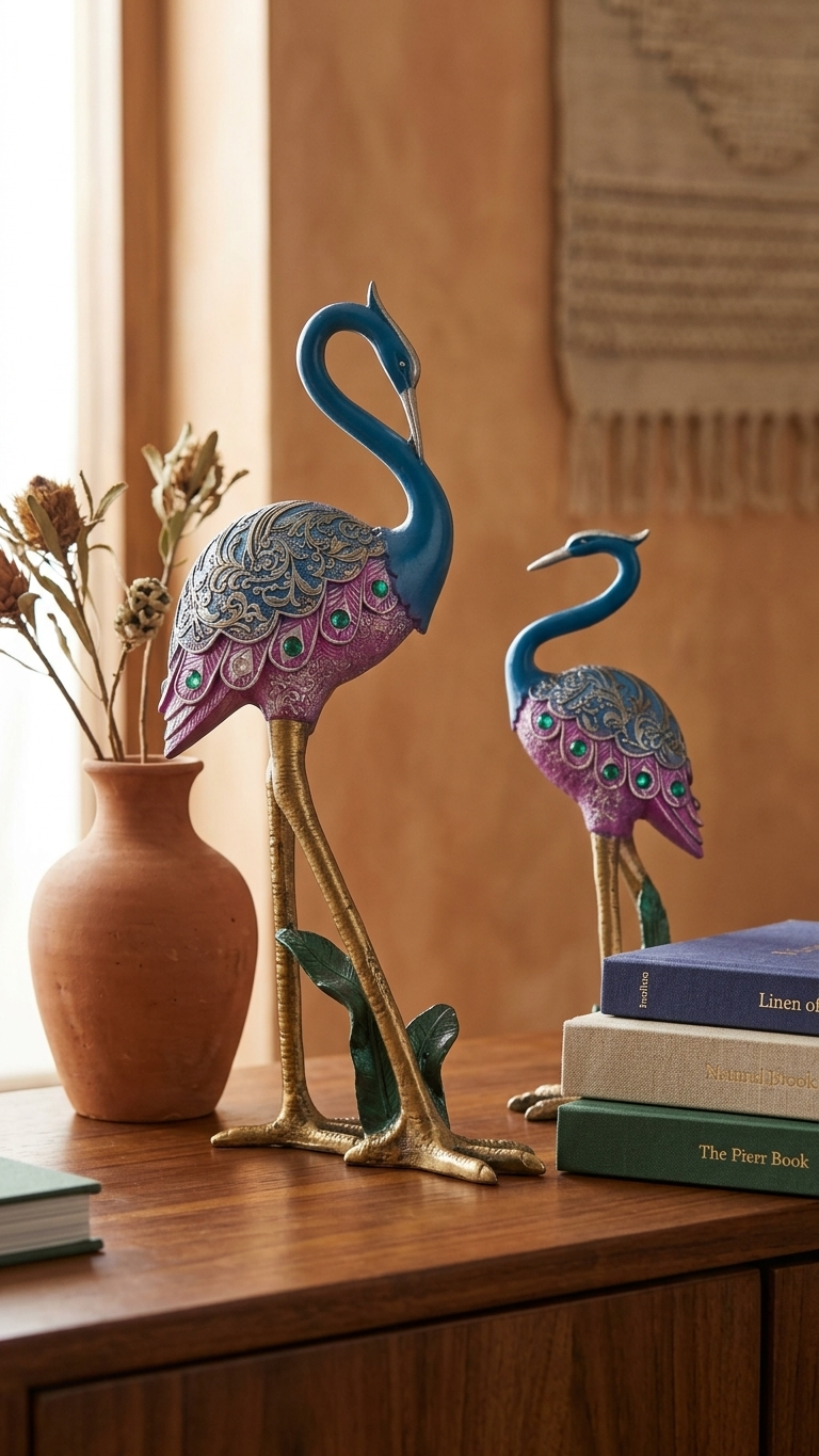 Handcrafted Crane Bird Showpiece Set – Premium Decorative Metal Sculpture for Home Decor & Gifting