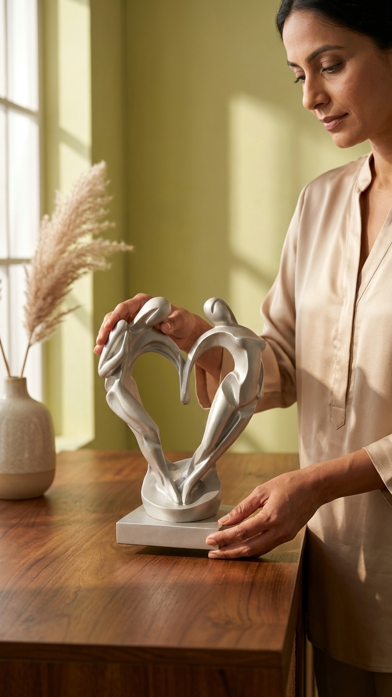 Handcrafted Couple Heart Sculpture Showpiece –For Home Decor & Gifting