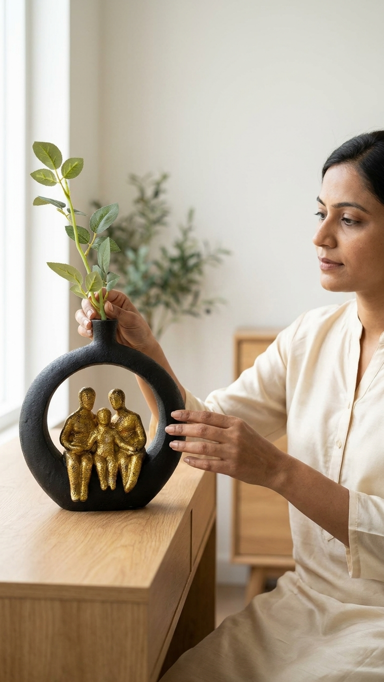 Handcrafted Family Sculpture Showpiece in Decorative Vase Frame – Premium Modern Home Decor