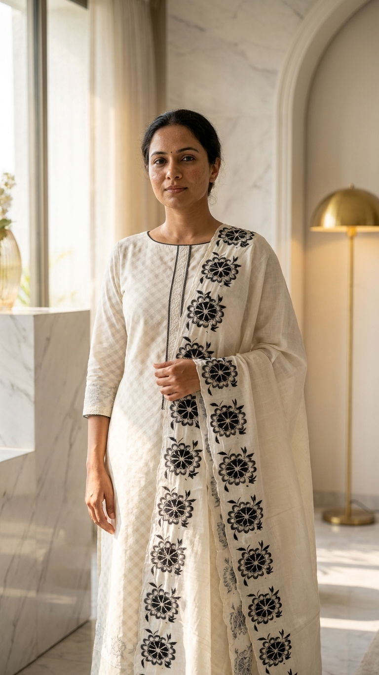 off white embroidered unstitched suit set