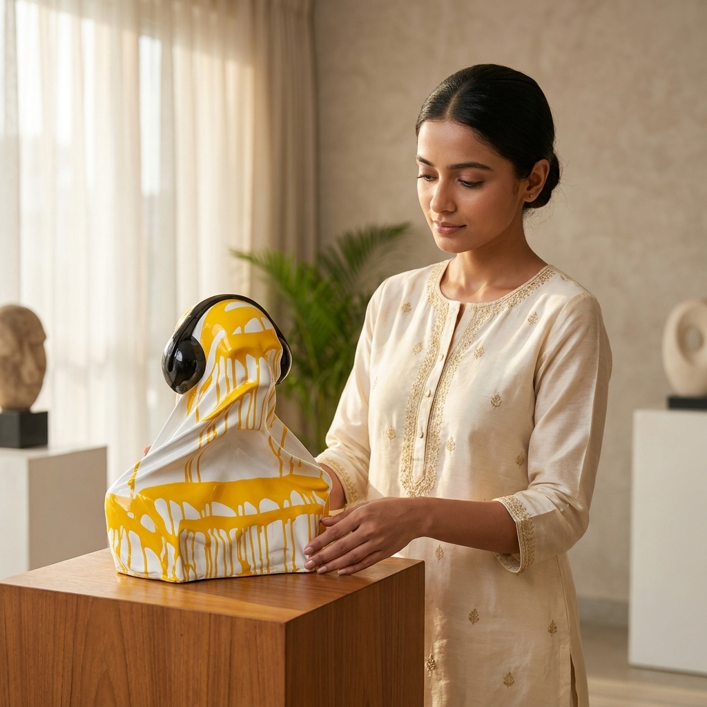 Yellow White Drip Dog Sculpture