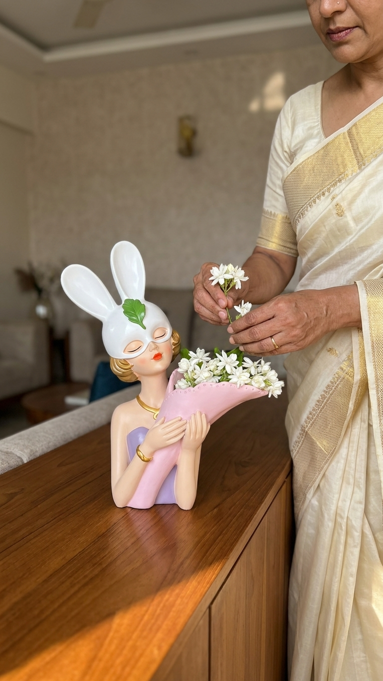 Bunny Girl Flower Vase Showpiece | Premium Modern Home Decor