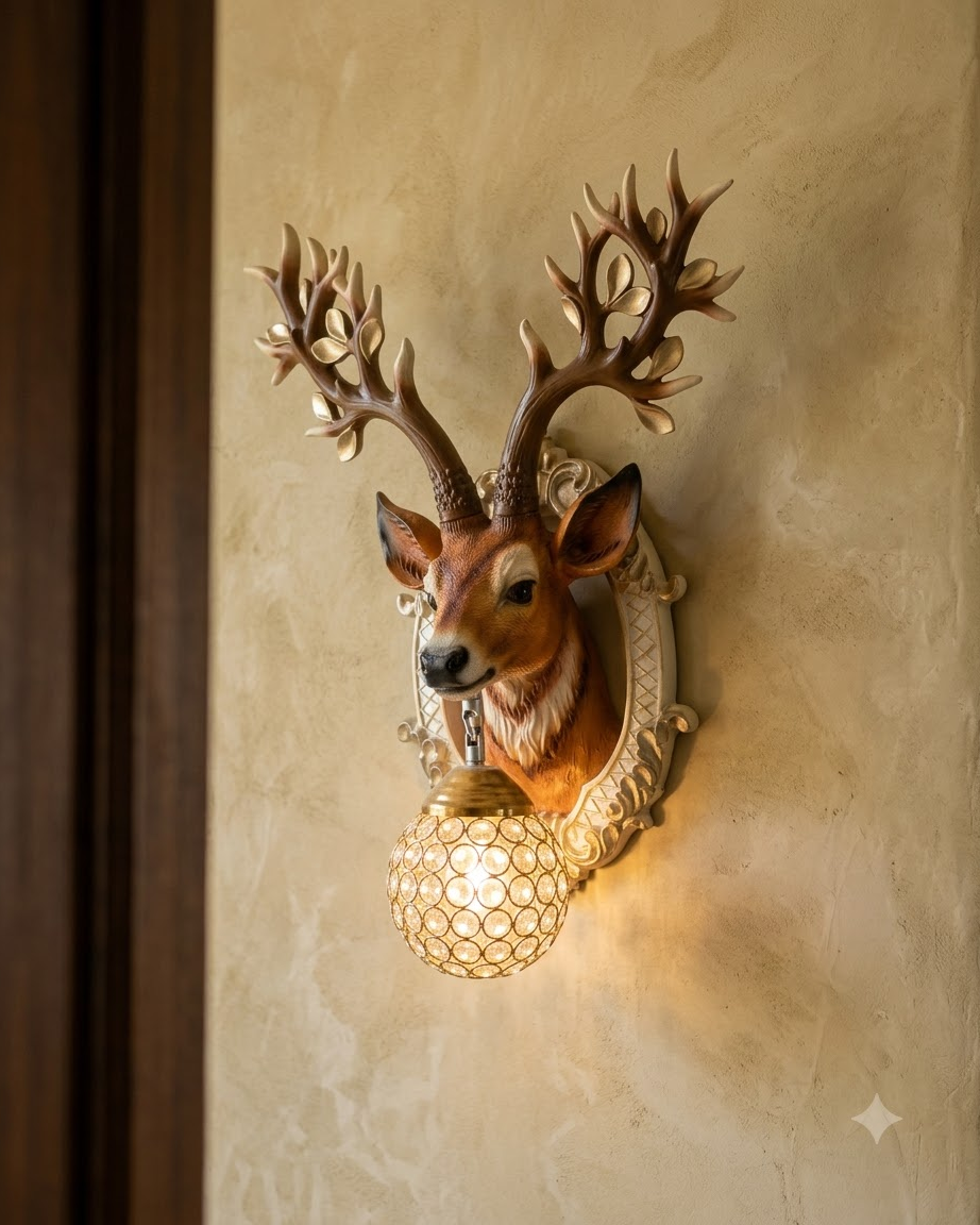 Golden Antler Deer Wall Light