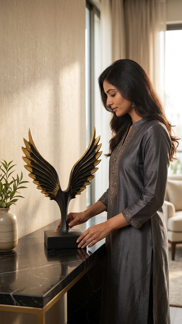Black gold angel wings sculpture home decor India – Modern Abstract Tabletop Showpiece for Home & Office Decor India