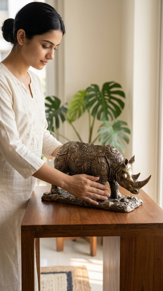handcrafted rhinoceros sculpture