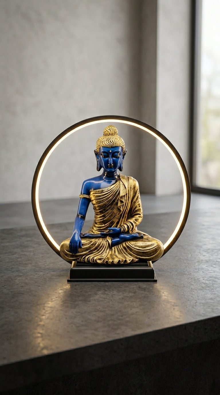 Handcrafted LED Blue Buddha Statue 