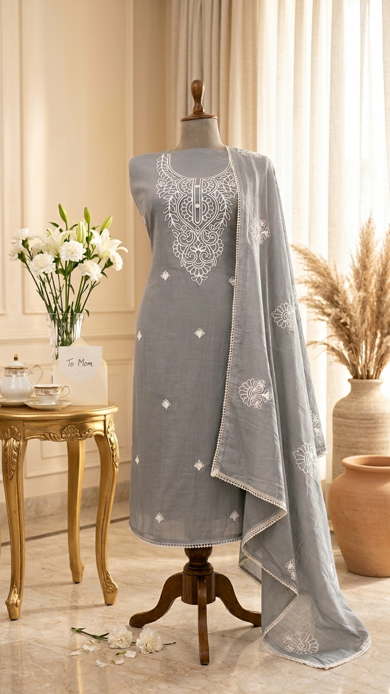 Grey Embroidered Designer Suit Set with Dupatta – Elegant Ethnic Wear