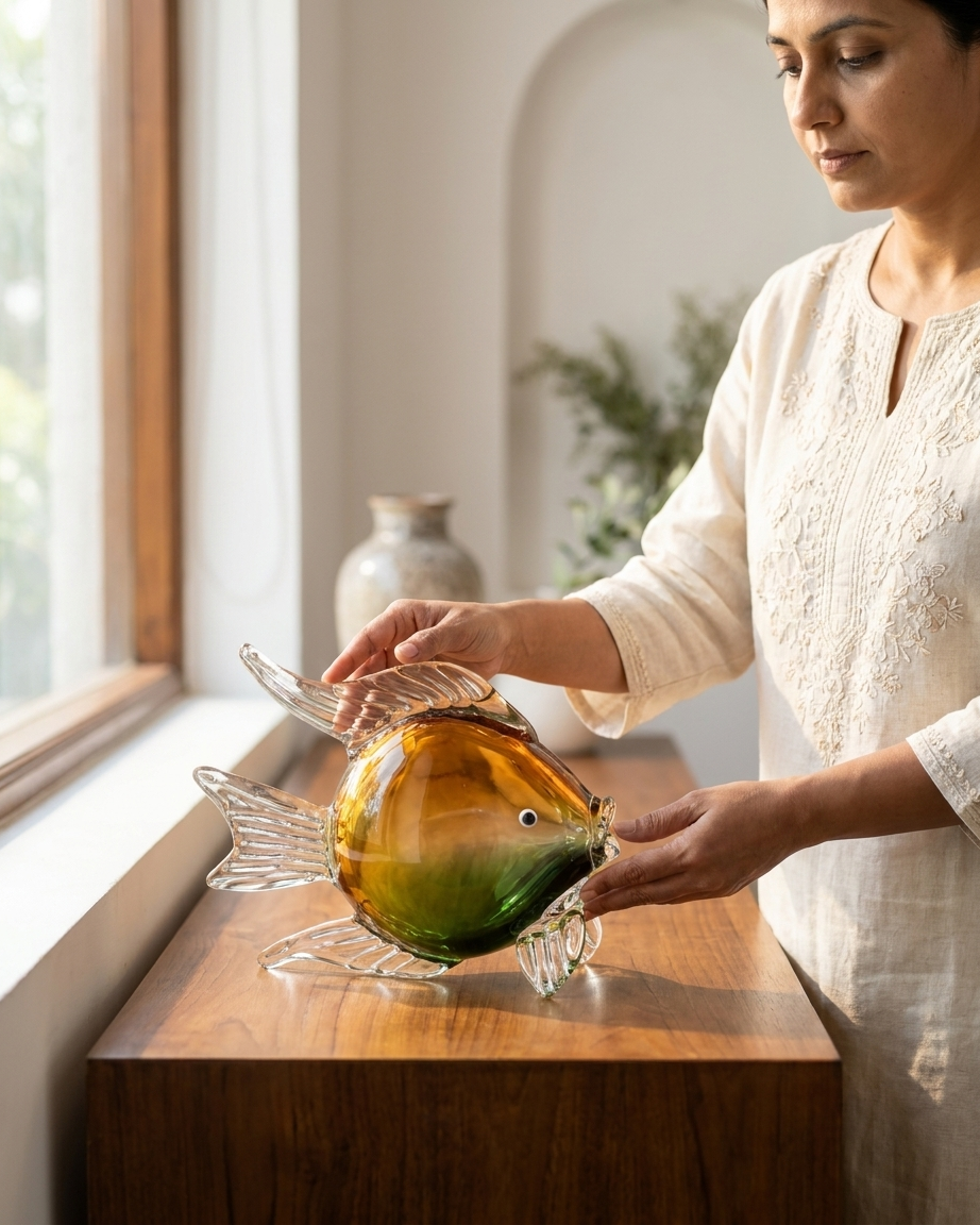 Handcrafted Glass Tropical Fish Showpiece – Premium Art Glass Home Decor