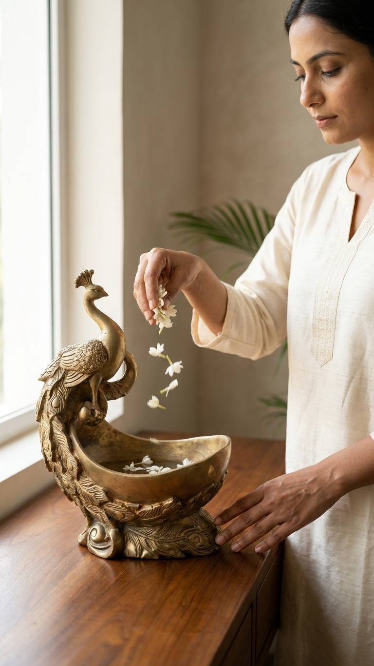 Handcrafted Brass Look Finish Peacock Bowl 