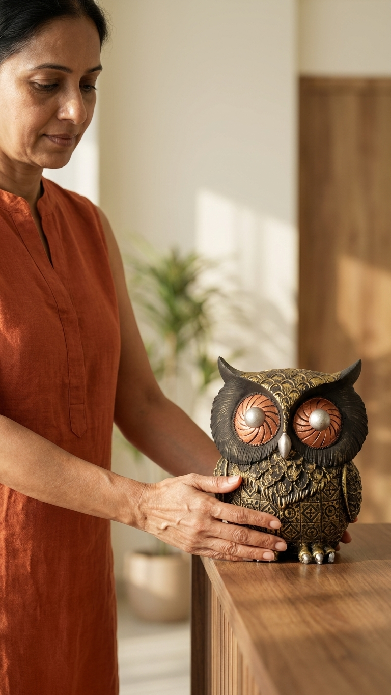 Handcrafted Vintage Owl Showpiece for Home Decor – Premium Decorative Owl Sculpture