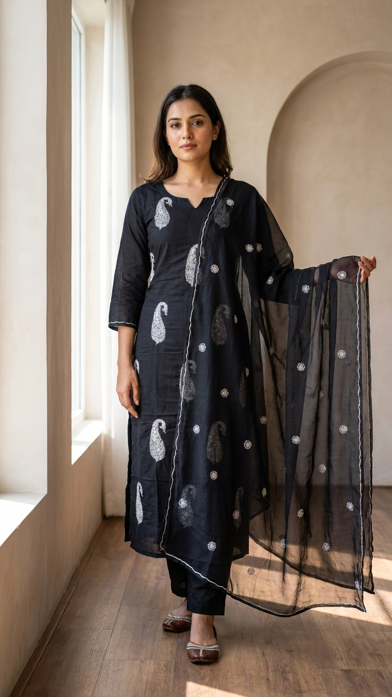 Midnight Black Embroidered Suit