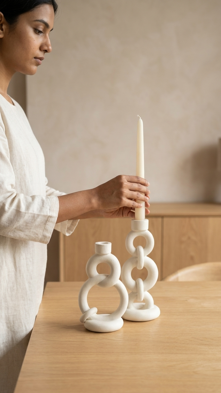 Handcrafted Interlocking Ring Candle Holder Set – Modern Abstract Resin Decor (Set of 2)