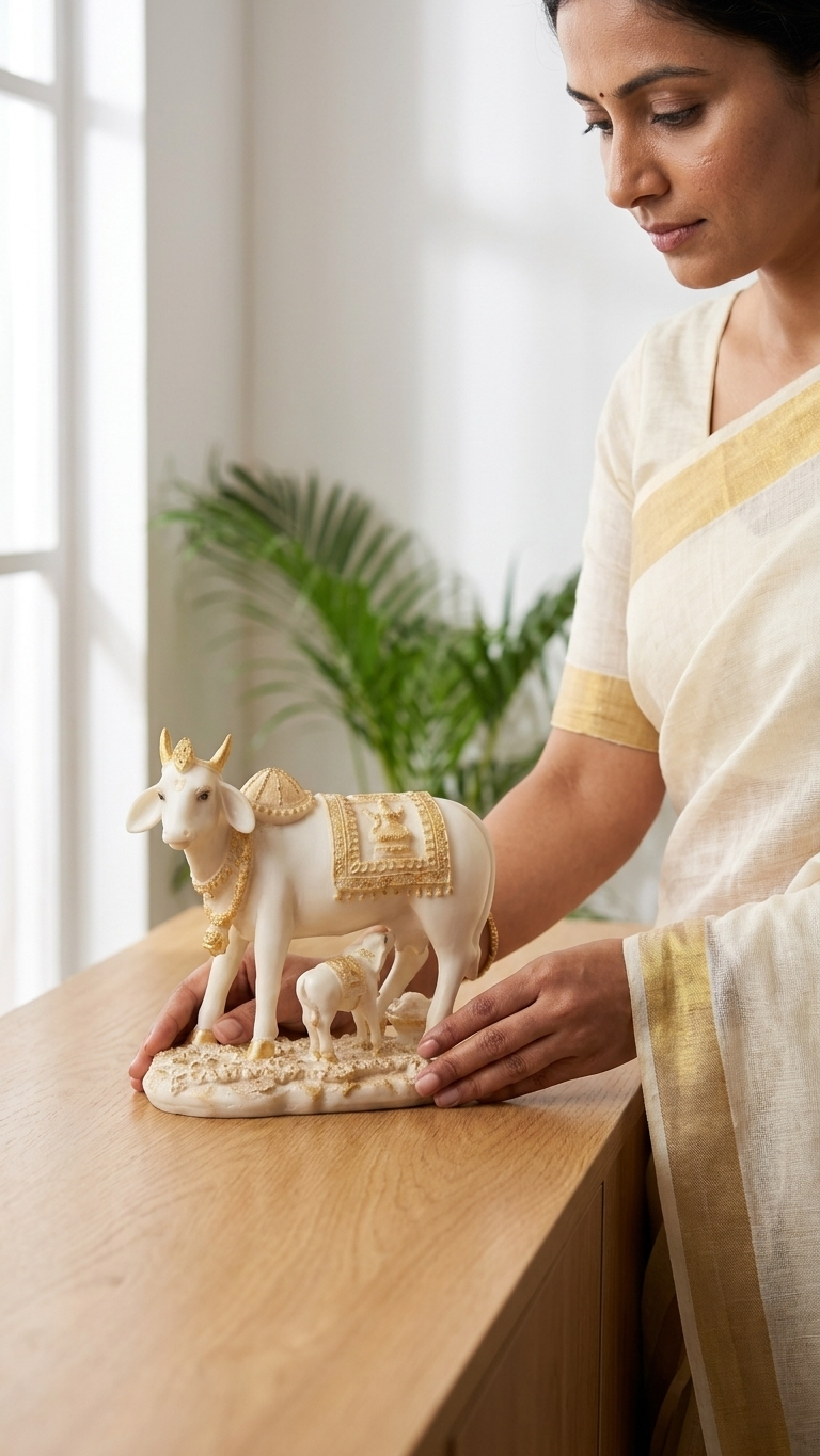 Cow and Calf Statue Idol for Home Decor and Pooja